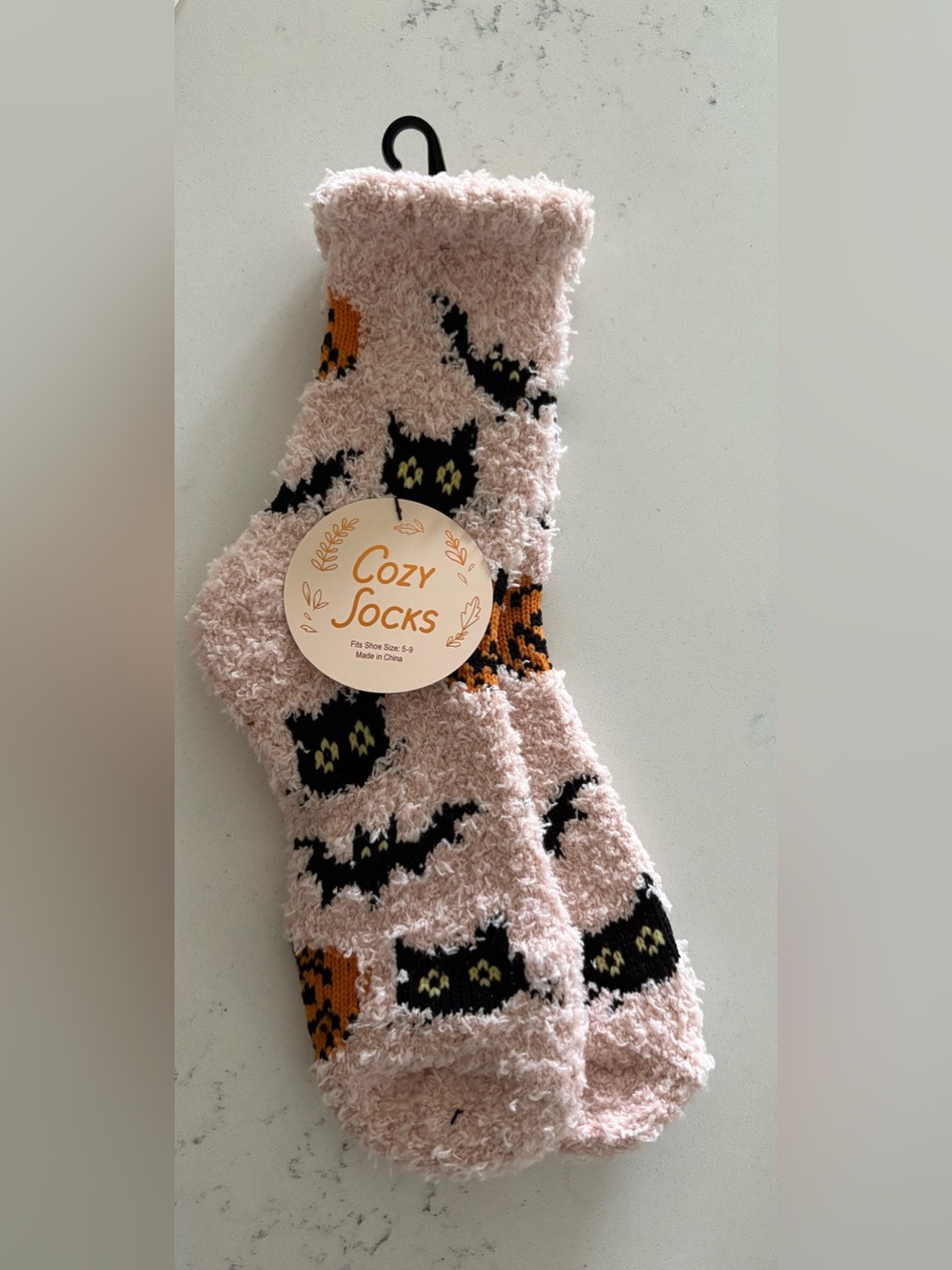 Hallmark Festive Holiday Cozy Pumpkin/Cat/Bat Socks, Peach/Orange/Black, New